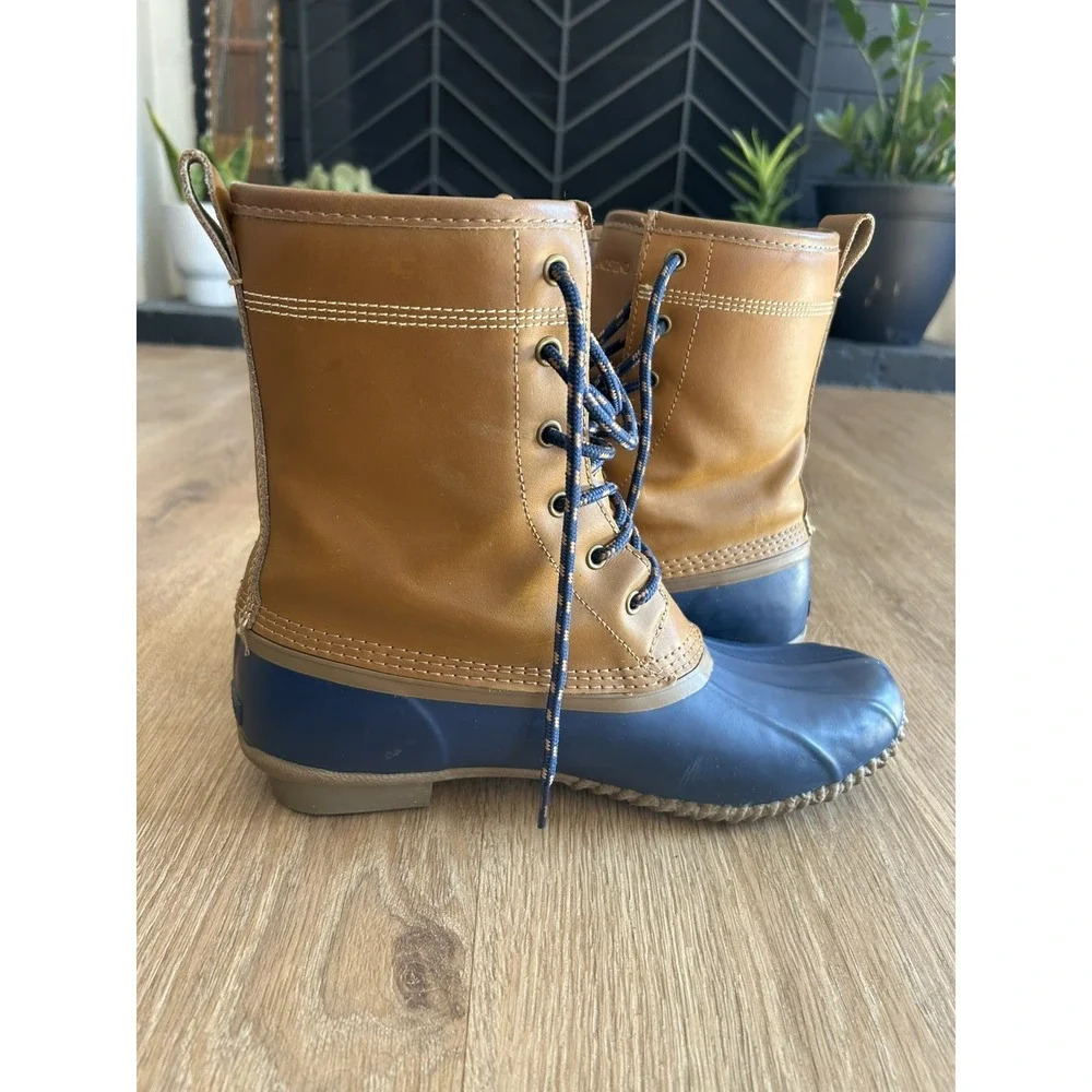 Lands' End Insulated Flannel Lined Duck Boots Brown Blue Size 9B